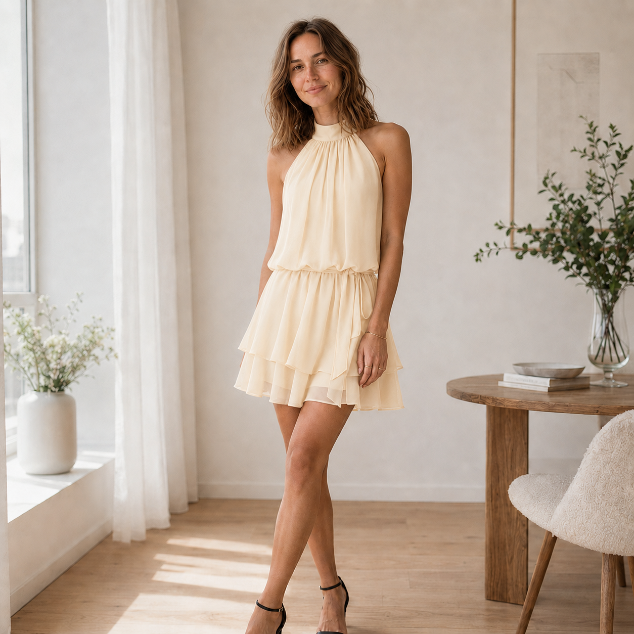 Vestido Espalda Descubierta Ingrid – Halter con Bajo de Volantes