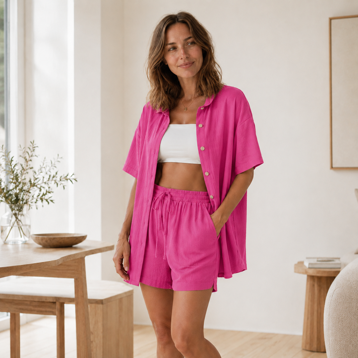Conjunto Loungewear Nea – Camisa Oversized y Shorts