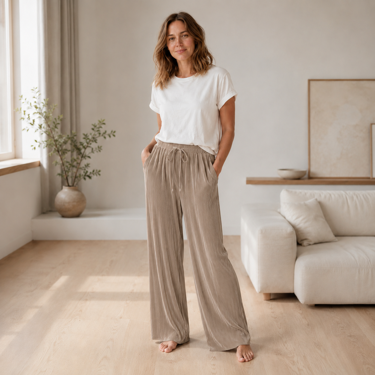 Pantalón Plisado Yara – Pierna Ancha Efecto Seda Helada