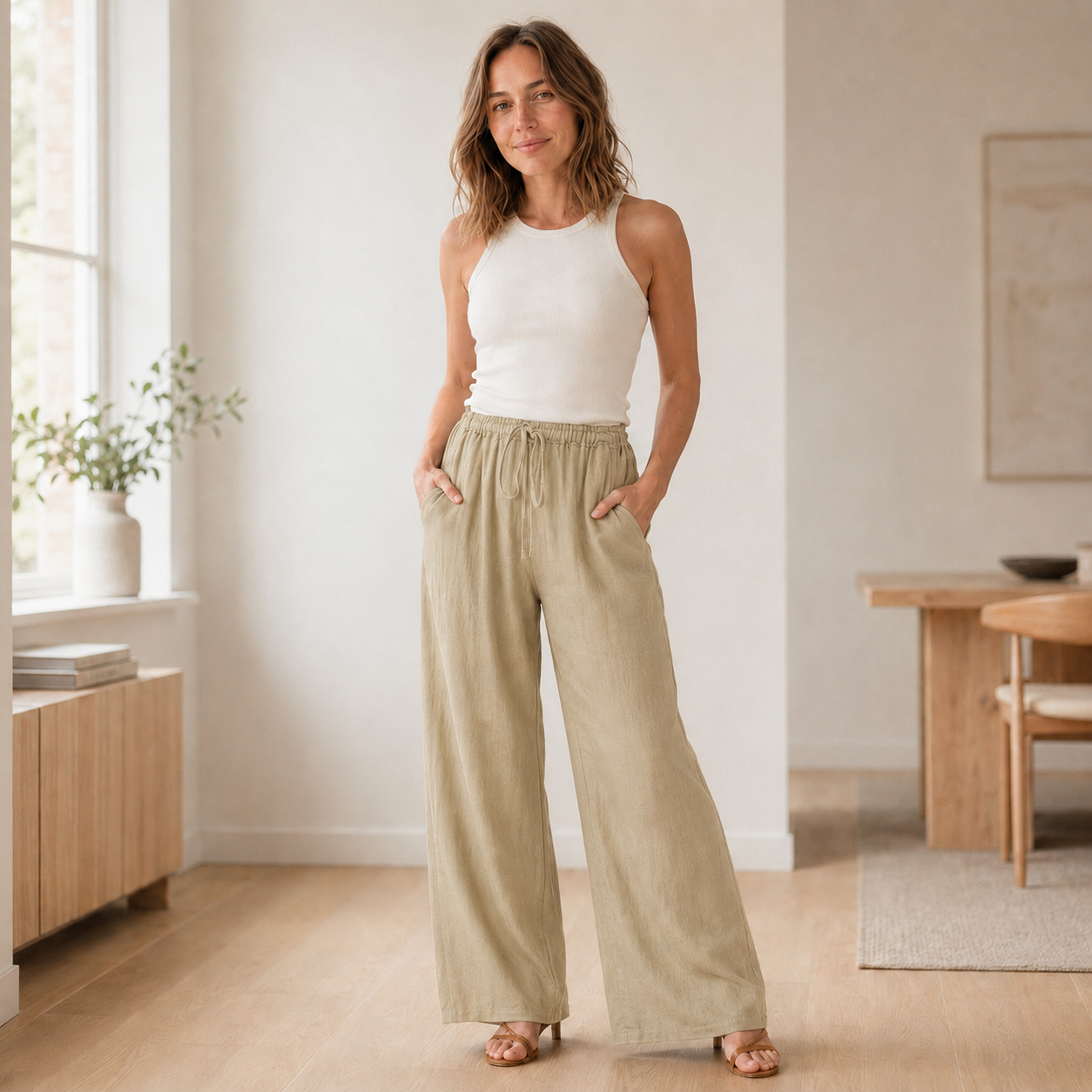 Pantalón Palazzo Alva – Pierna Ancha con Cinturón Anudado