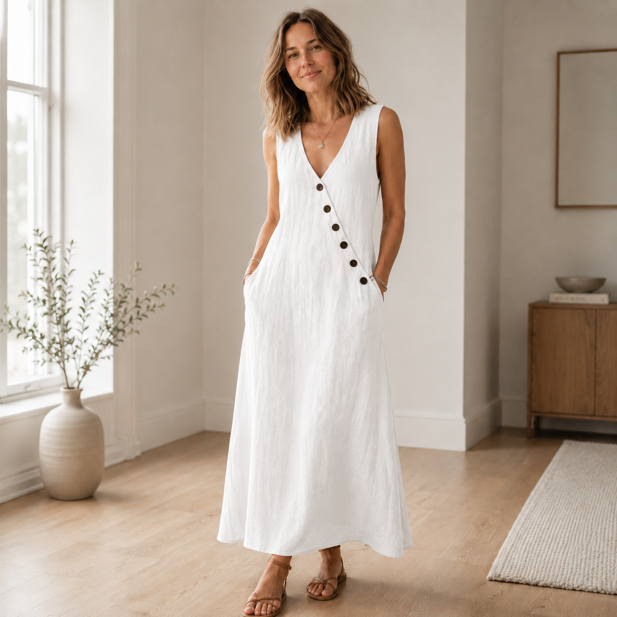 Vestido Largo Ines – Sin Mangas con Escote en V Profundo