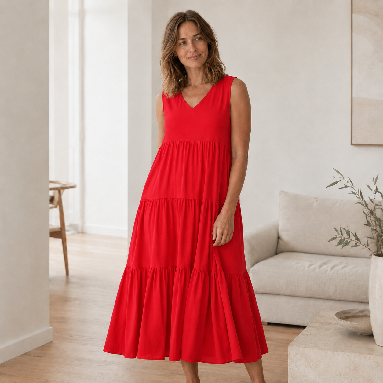 Vestido Largo Smilla – Fluido con Volantes Escalonados