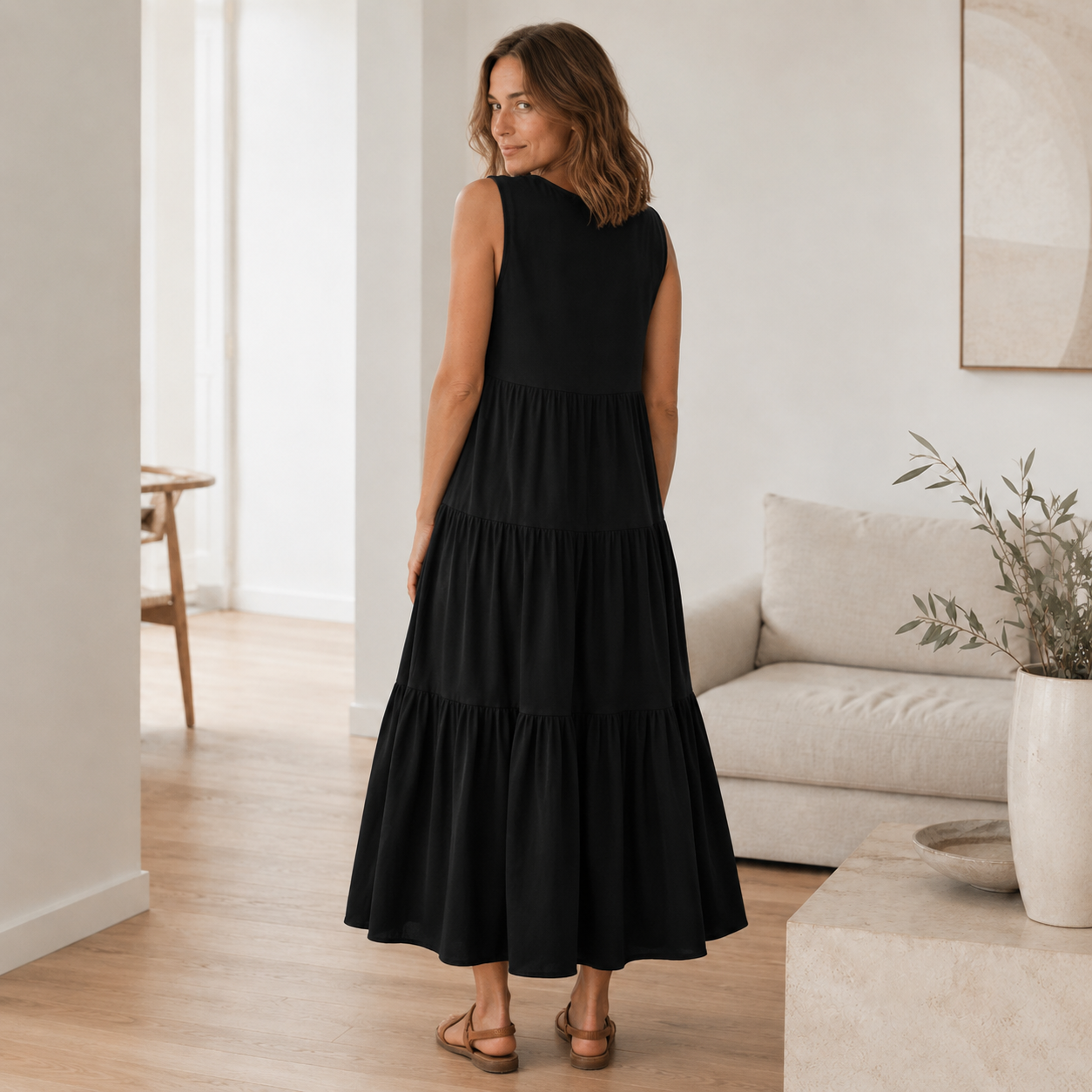 Vestido Largo Smilla – Fluido con Volantes Escalonados