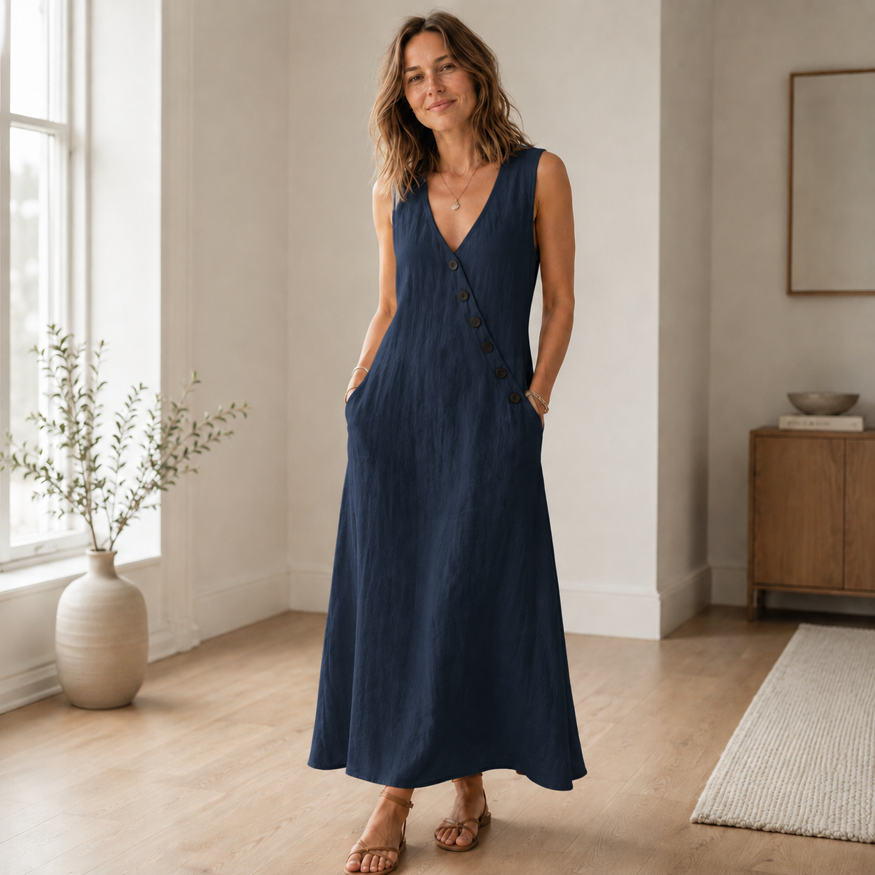 Vestido Largo Ines – Sin Mangas con Escote en V Profundo