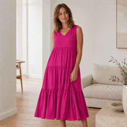 Vestido Largo Smilla – Fluido con Volantes Escalonados