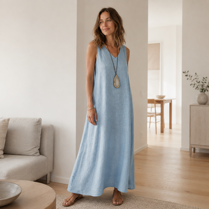 Vestido Largo Boho Fenja – Sin Mangas con Escote en V