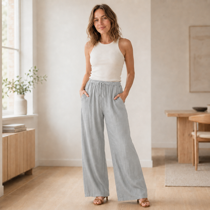 Pantalón Palazzo Alva – Pierna Ancha con Cinturón Anudado