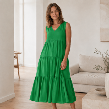 Vestido Largo Smilla – Fluido con Volantes Escalonados