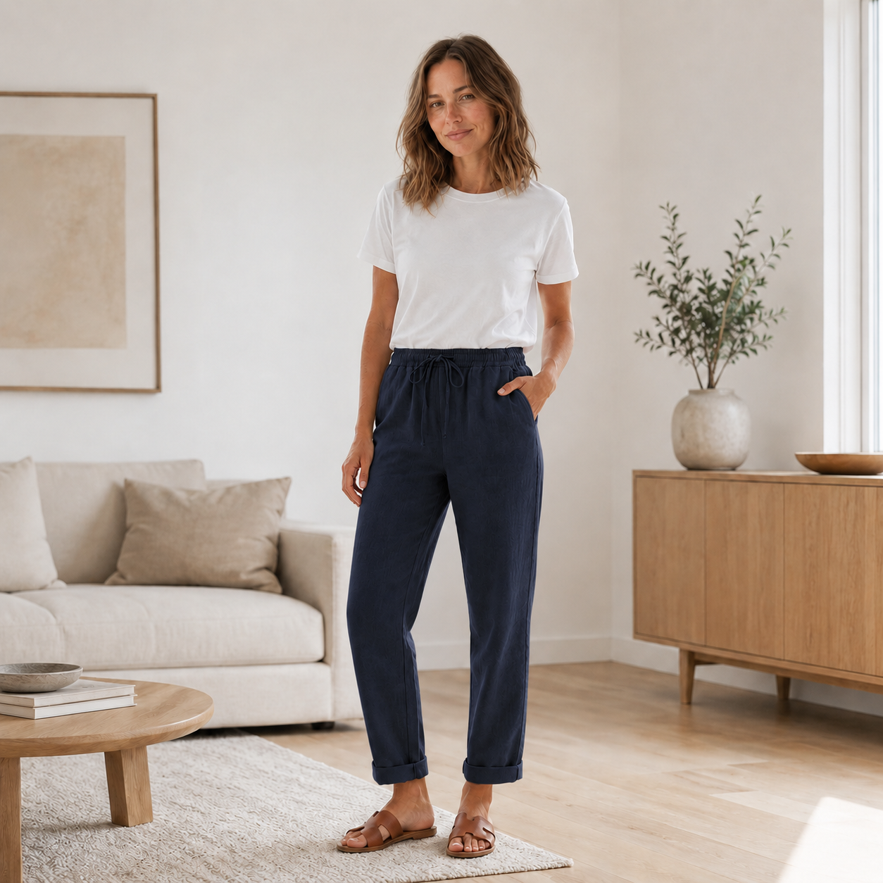 Pantalón de Verano Hanna – Pierna Recta con Cordón Ajustable