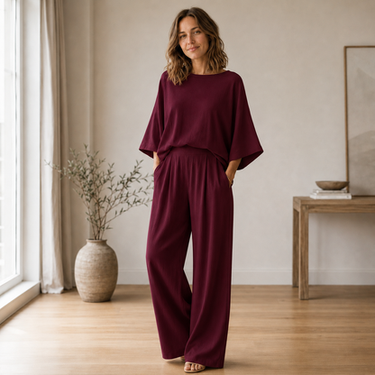 Conjunto Loungewear Signe – Blusa Fluida y Pantalón Ancho