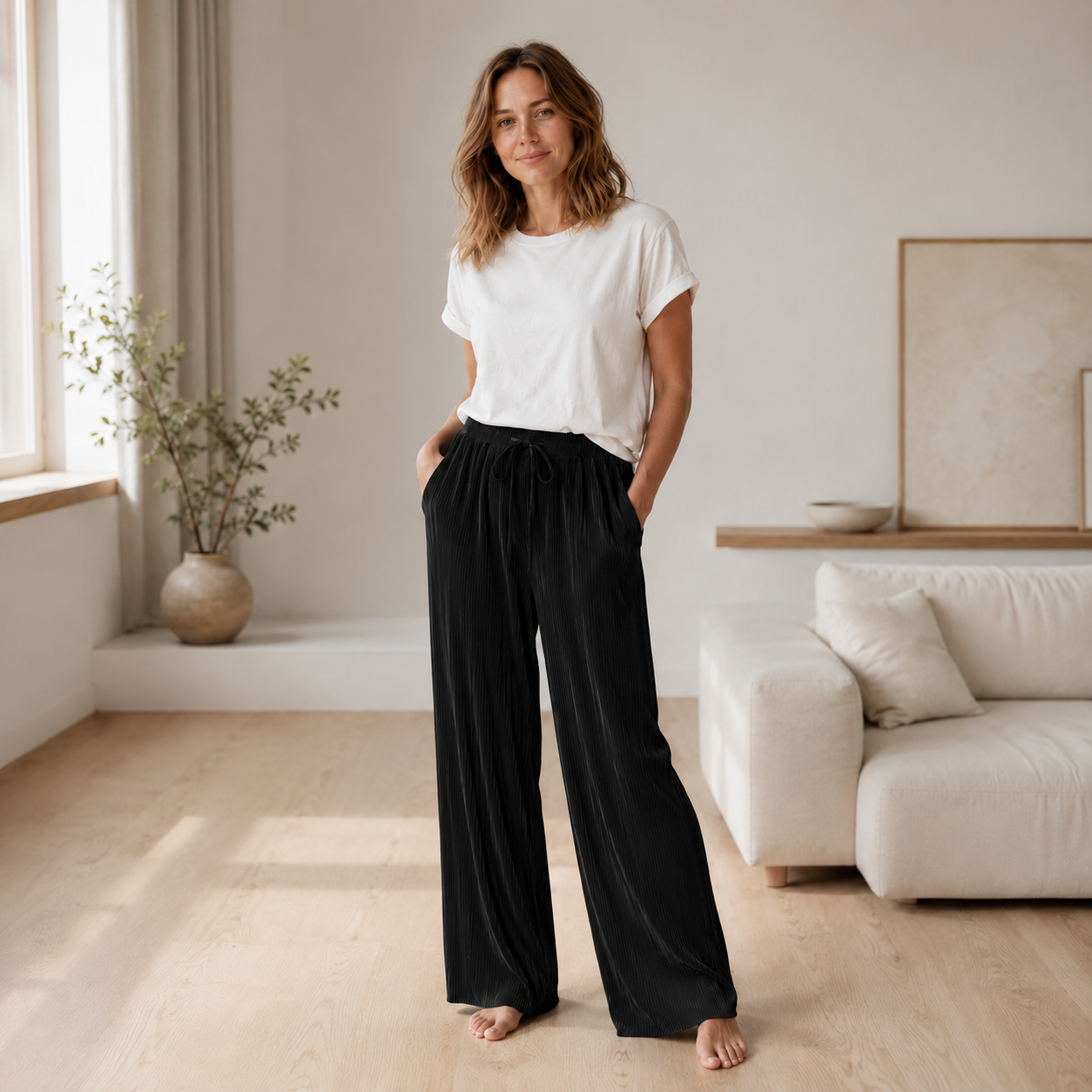 Pantalón Plisado Yara – Pierna Ancha Efecto Seda Helada