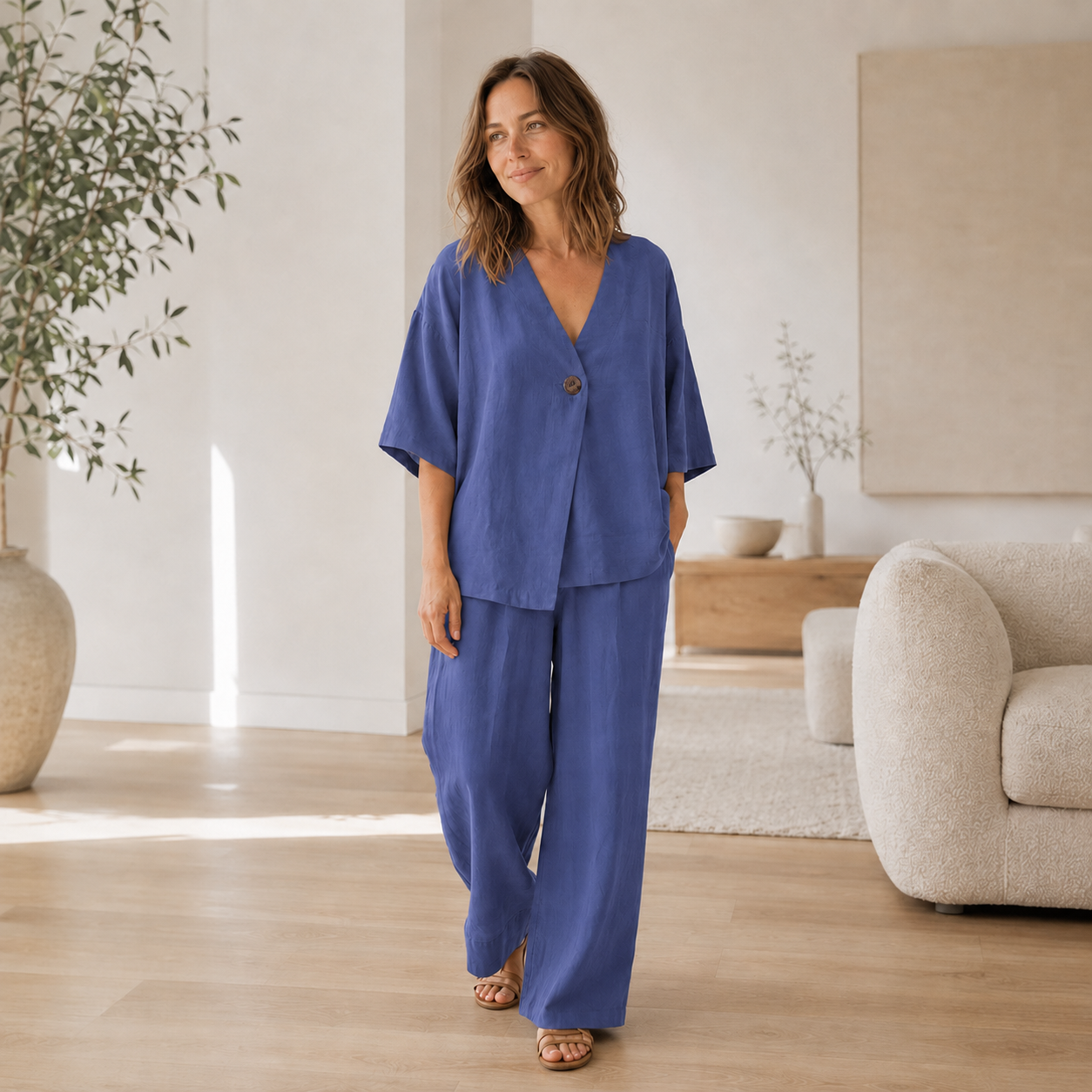 Conjunto Loungewear Mara – Blusa y Pantalón Ancho