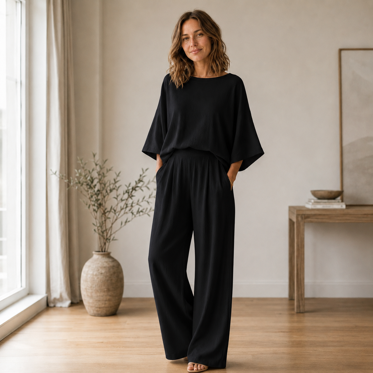 Conjunto Loungewear Signe – Blusa Fluida y Pantalón Ancho