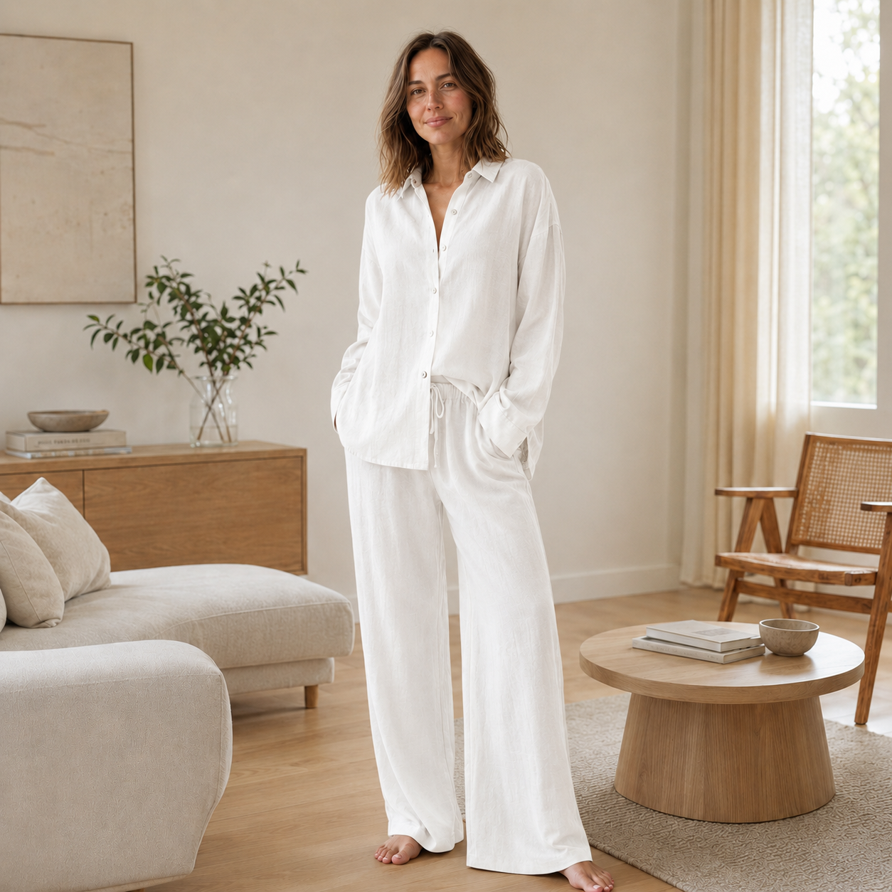 Conjunto Loungewear Liora – Blusa Camisera y Pantalón