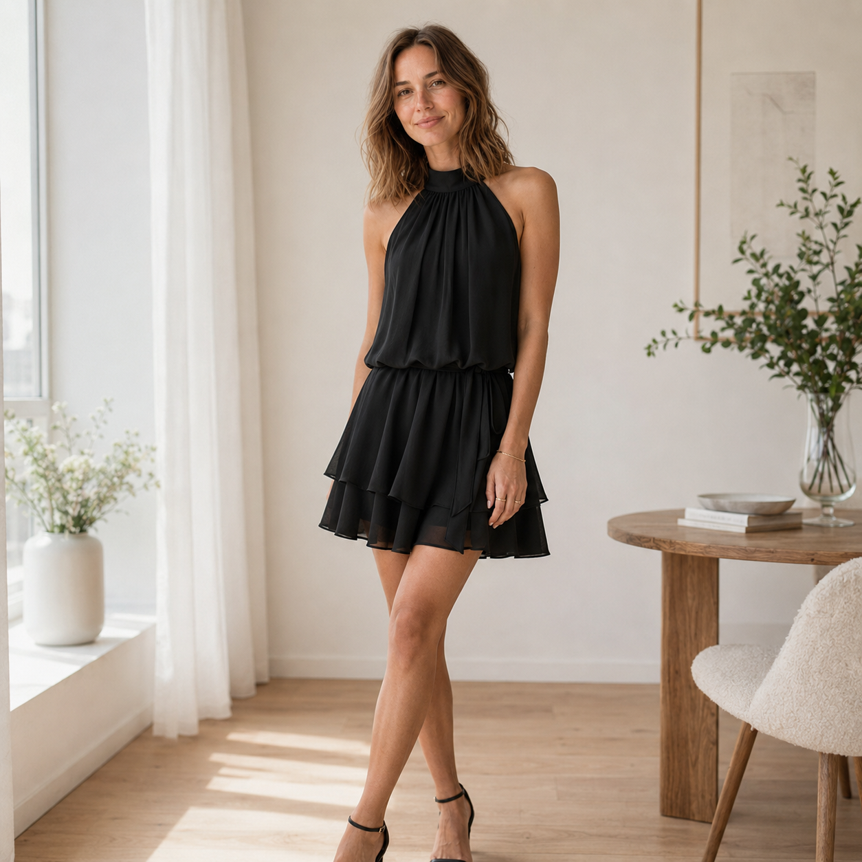 Vestido Espalda Descubierta Ingrid – Halter con Bajo de Volantes