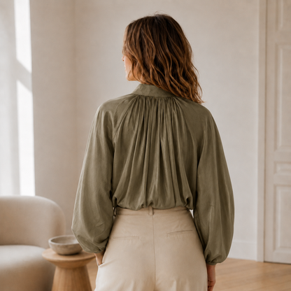 Blusa Camisera Oversized Lotte – Mangas Abullonadas y Bajo Globo