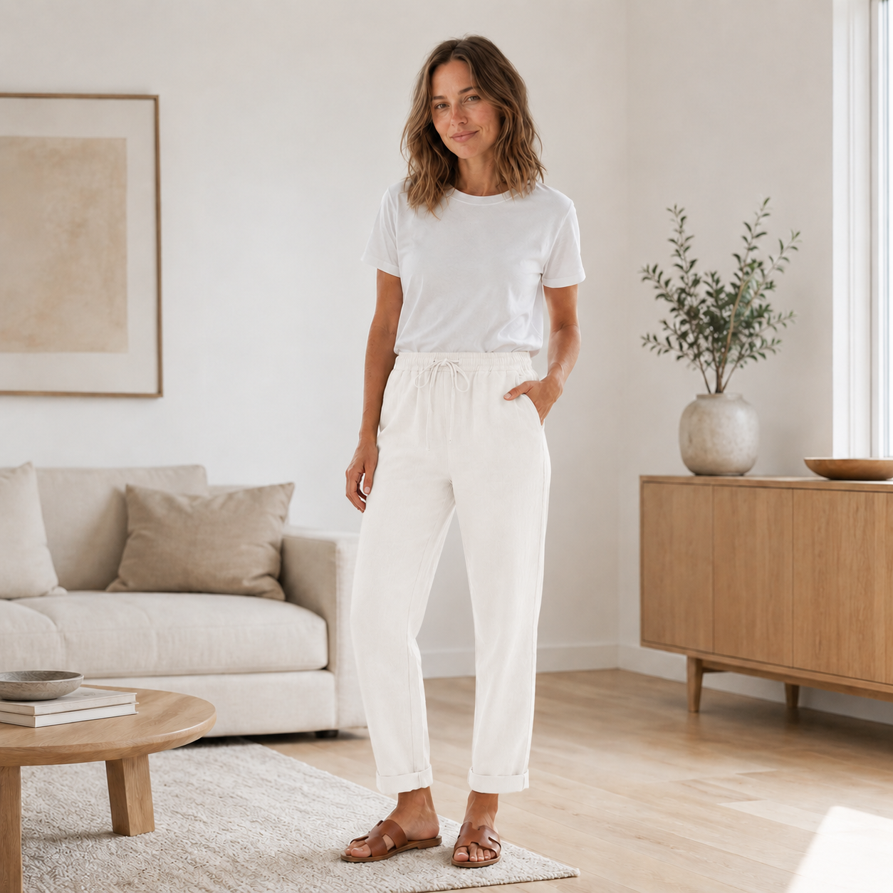 Pantalón de Verano Hanna – Pierna Recta con Cordón Ajustable