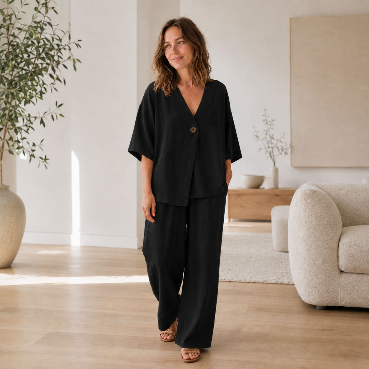 Conjunto Loungewear Mara – Blusa y Pantalón Ancho