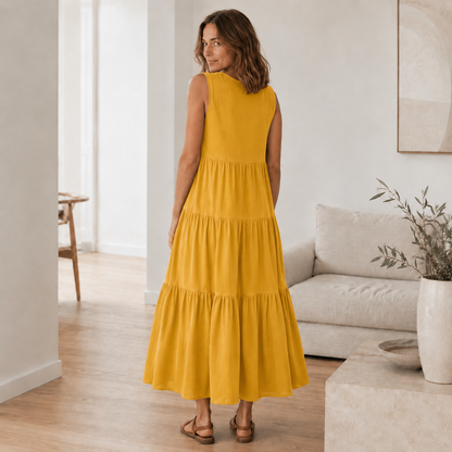 Vestido Largo Smilla – Fluido con Volantes Escalonados