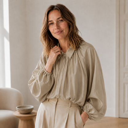 Blusa Camisera Oversized Lotte – Mangas Abullonadas y Bajo Globo