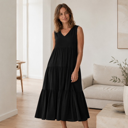 Vestido Largo Smilla – Fluido con Volantes Escalonados