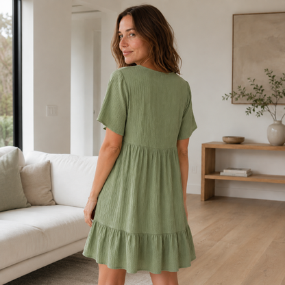 Vestido de Verano con Volantes Livia – Escote en V Escalonado