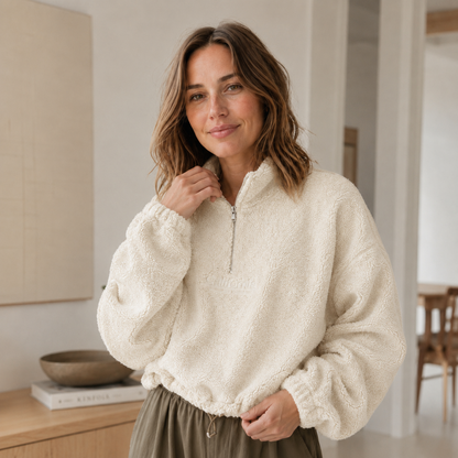 Teddy Half-Zip Romi – Cropped y Súper Suave