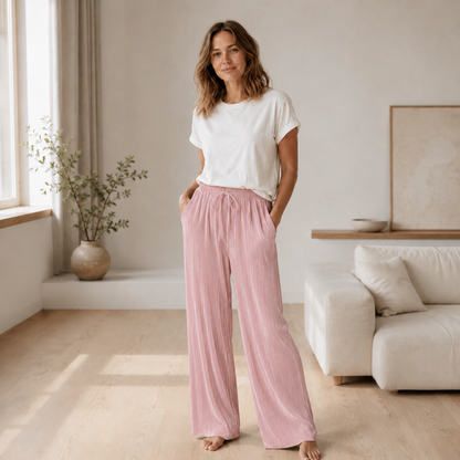 Pantalón Plisado Yara – Pierna Ancha Efecto Seda Helada