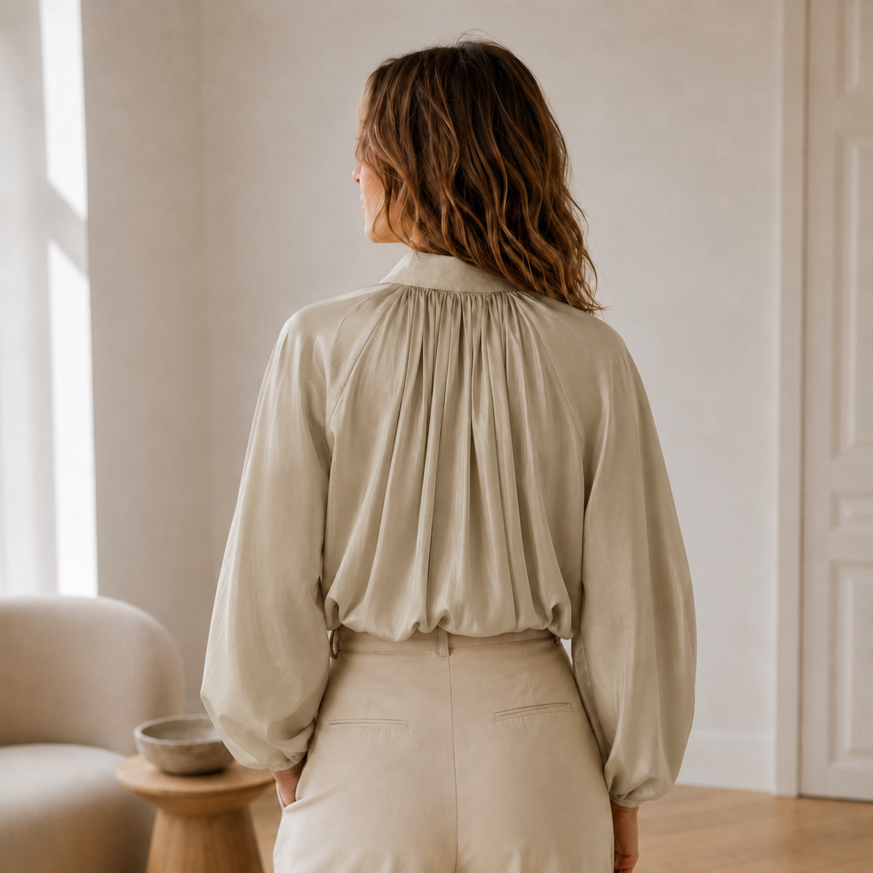 Blusa Camisera Oversized Lotte – Mangas Abullonadas y Bajo Globo