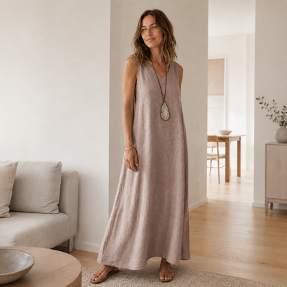 Vestido Largo Boho Fenja – Sin Mangas con Escote en V