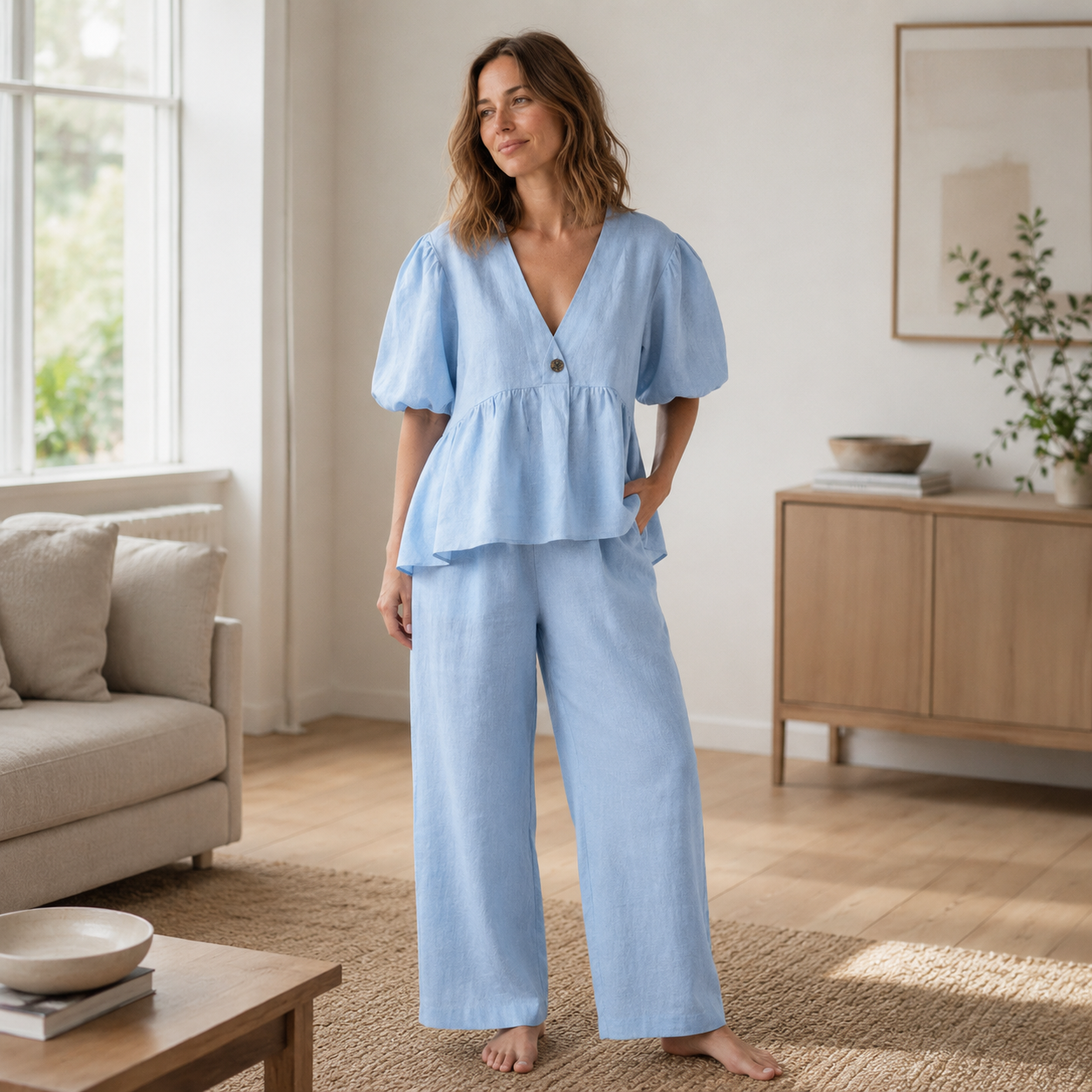 Conjunto Loungewear Elin – Blusa y Pantalón de Algodón