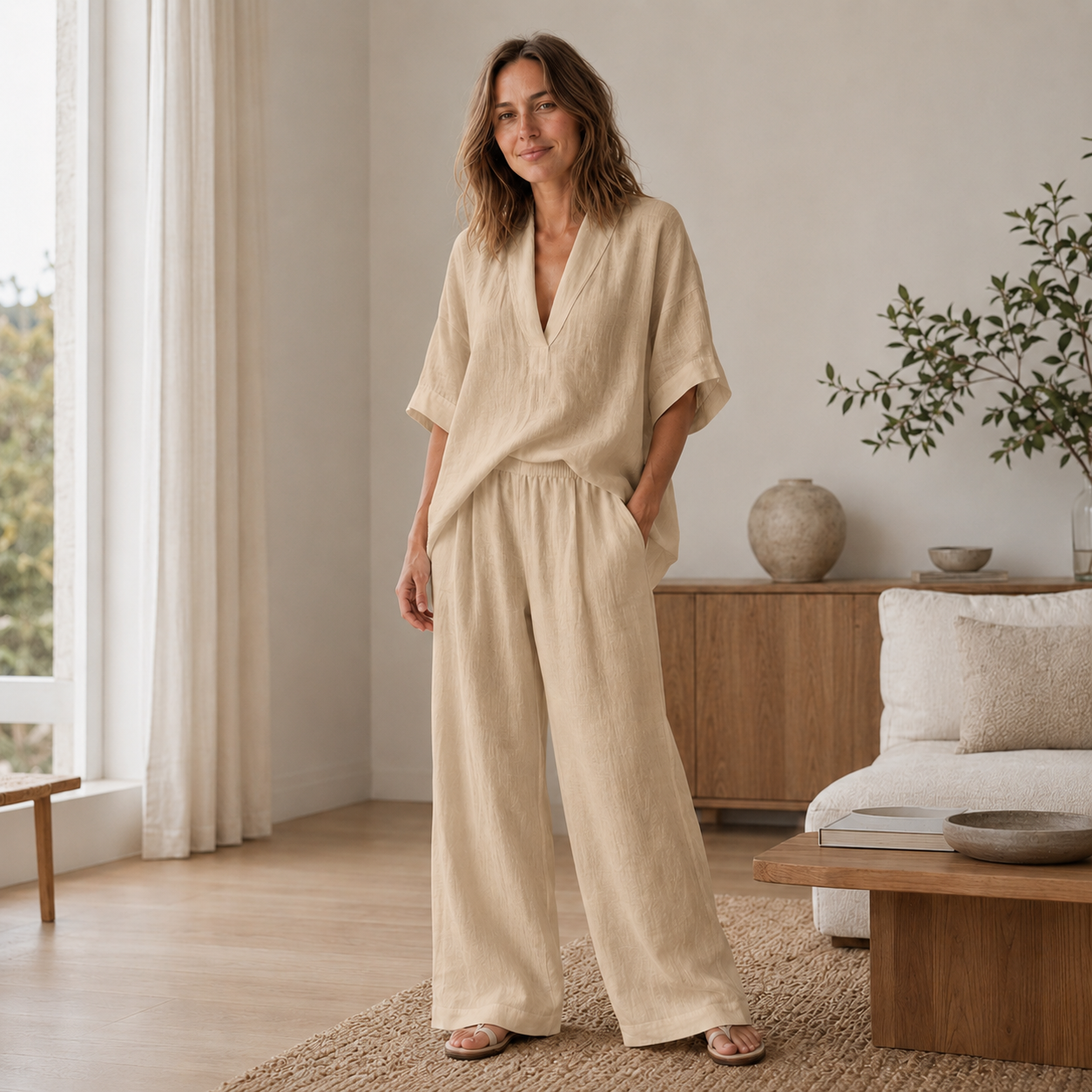 Conjunto Loungewear Lina – Blusa y Pantalón Ancho