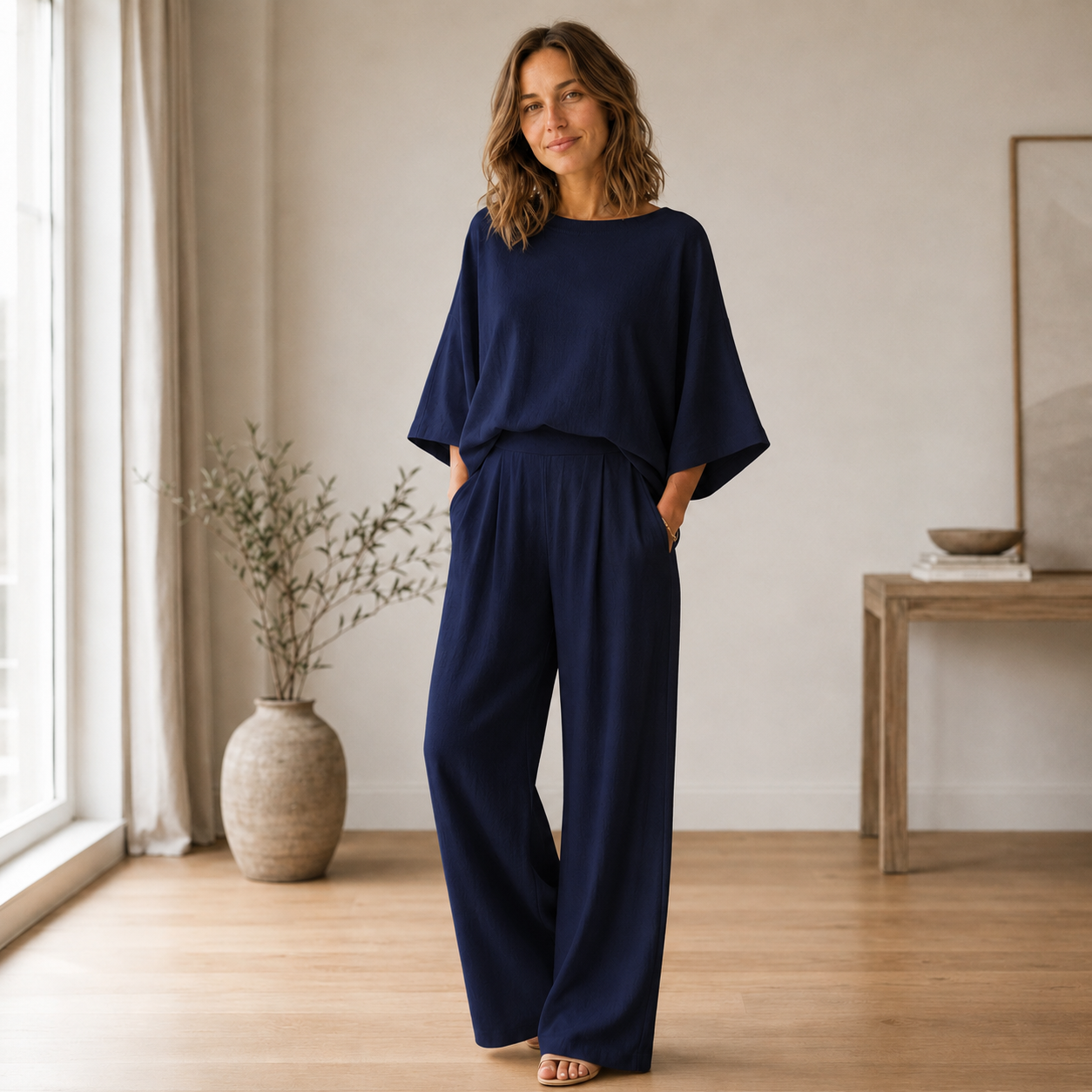 Conjunto Loungewear Signe – Blusa Fluida y Pantalón Ancho