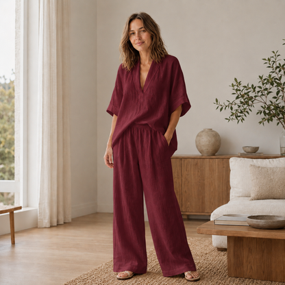 Conjunto Loungewear Lina – Blusa y Pantalón Ancho