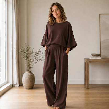 Conjunto Loungewear Signe – Blusa Fluida y Pantalón Ancho