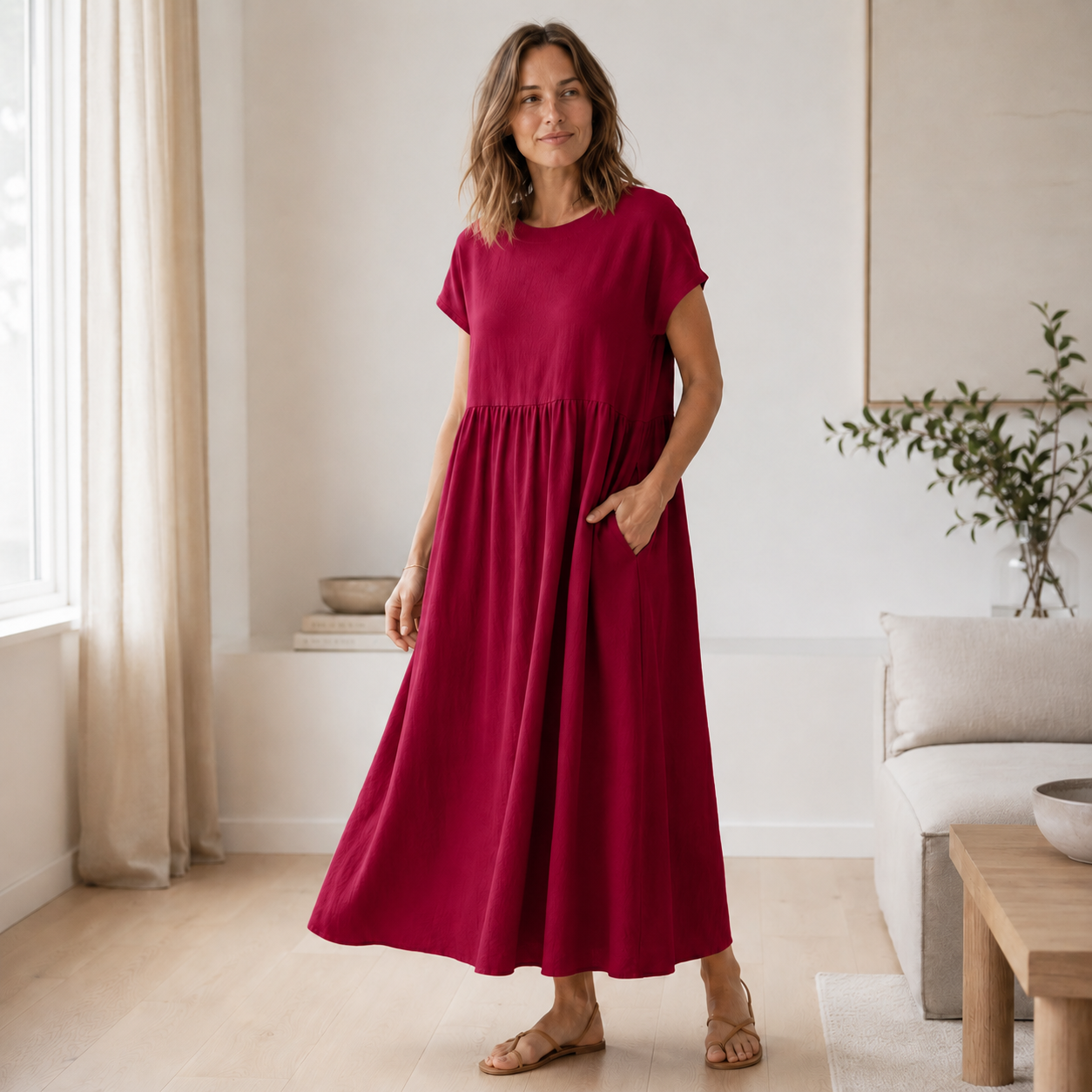 Vestido de Verano Annika – A-Line Amplio con Bolsillos