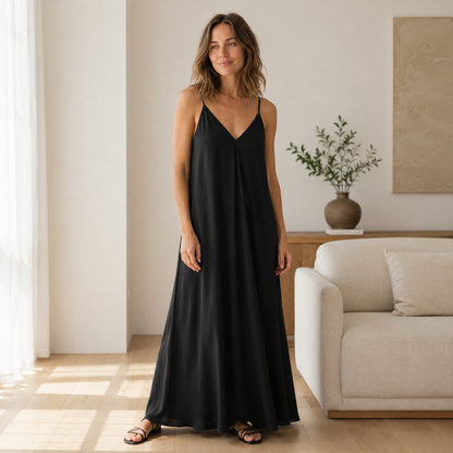 Vestido Largo Lencero Svea – Escote en V de Corte Fluido