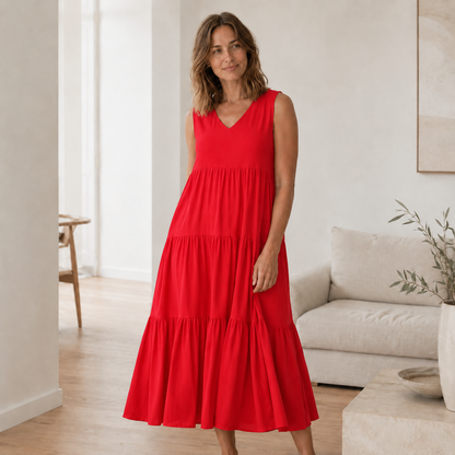 Vestido Largo Smilla – Fluido con Volantes Escalonados