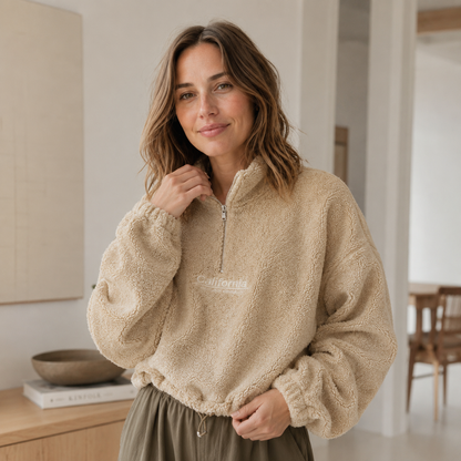Teddy Half-Zip Romi – Cropped y Súper Suave
