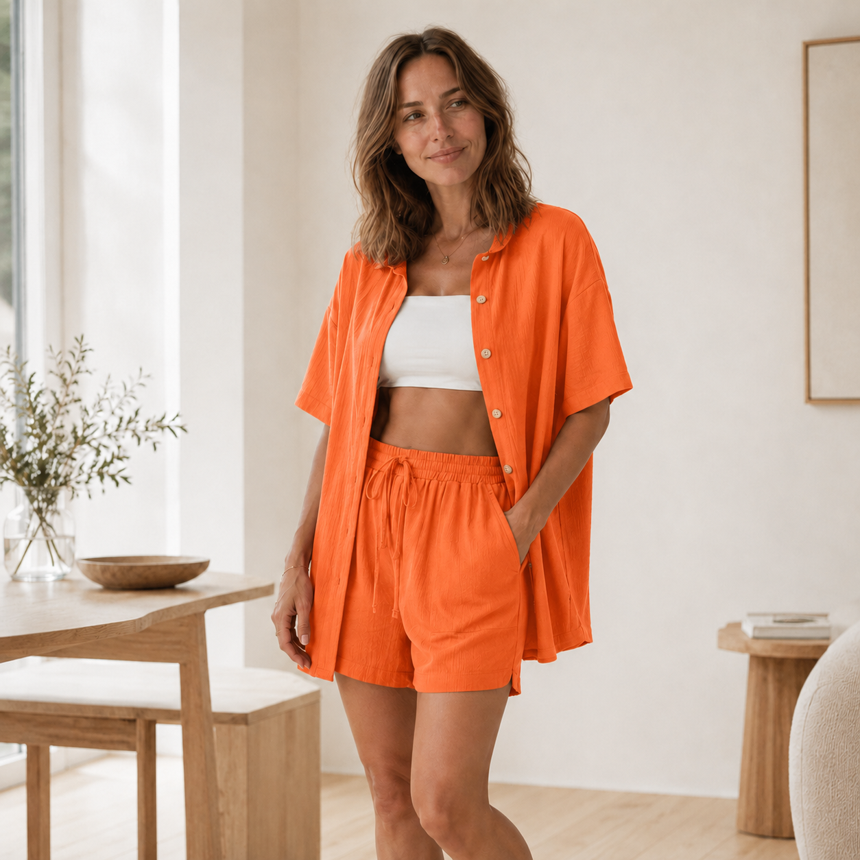 Conjunto Loungewear Nea – Camisa Oversized y Shorts