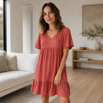 Vestido de Verano con Volantes Livia – Escote en V Escalonado