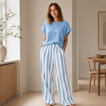 Conjunto Loungewear Runa – Top Básico y Pantalón de Rayas