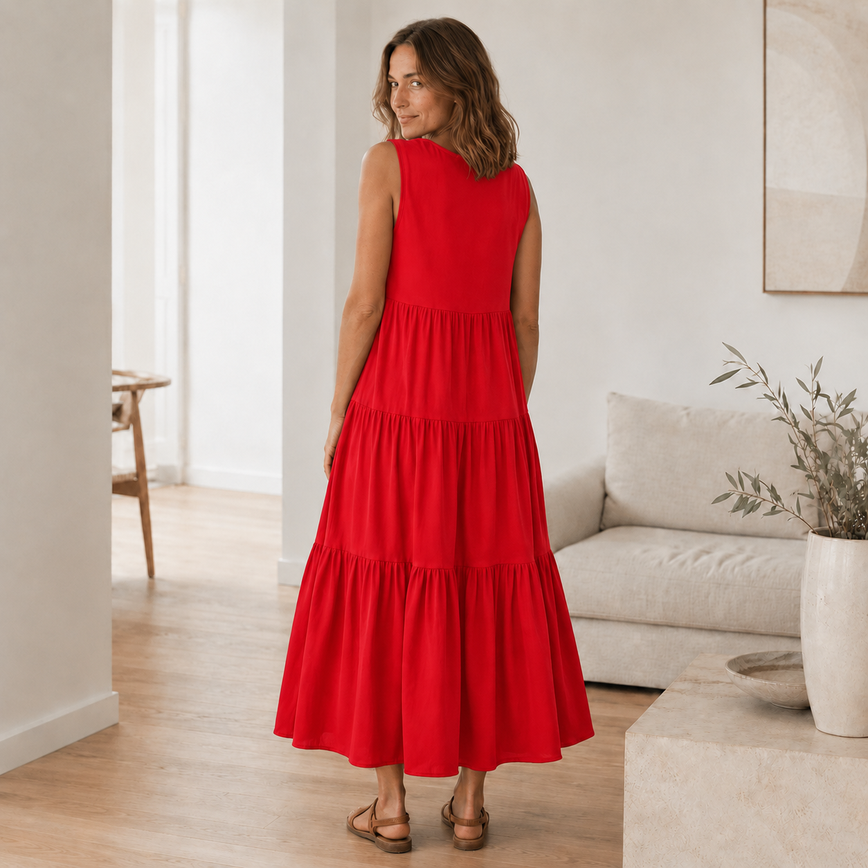 Vestido Largo Smilla – Fluido con Volantes Escalonados