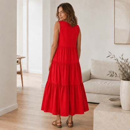 Vestido Largo Smilla – Fluido con Volantes Escalonados