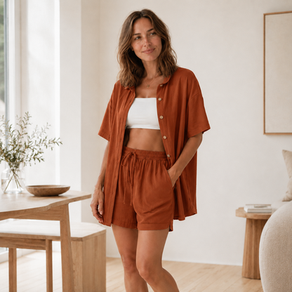 Conjunto Loungewear Nea – Camisa Oversized y Shorts