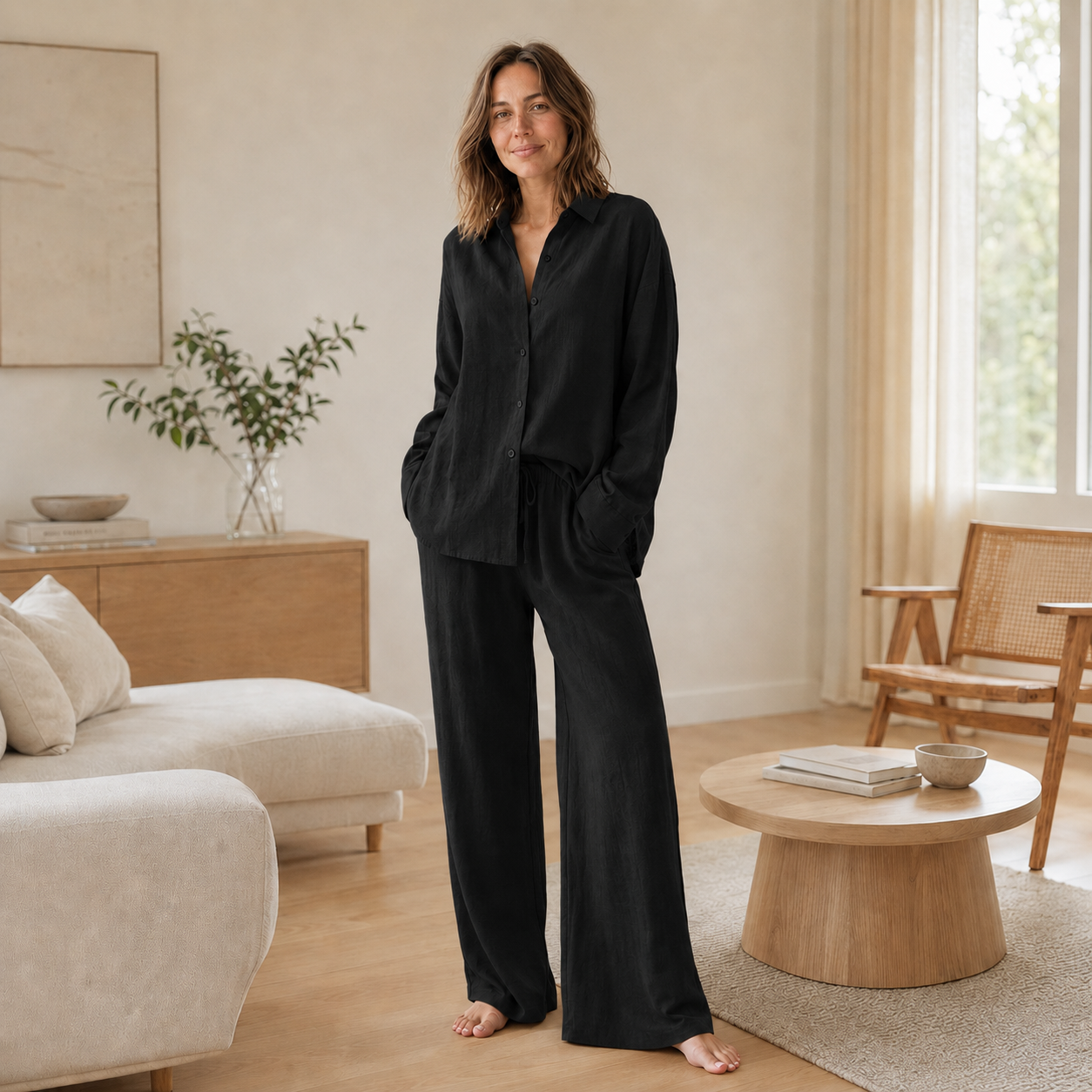 Conjunto Loungewear Liora – Blusa Camisera y Pantalón