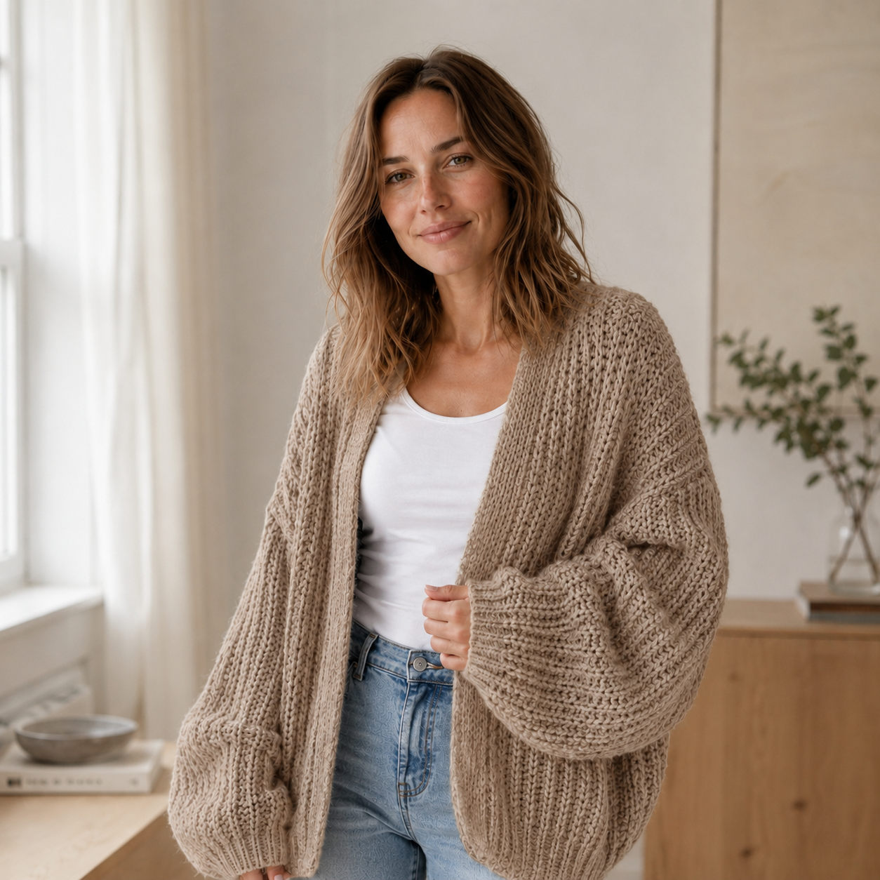 Cárdigan de Punto Grueso Maja – Oversized y Abierto